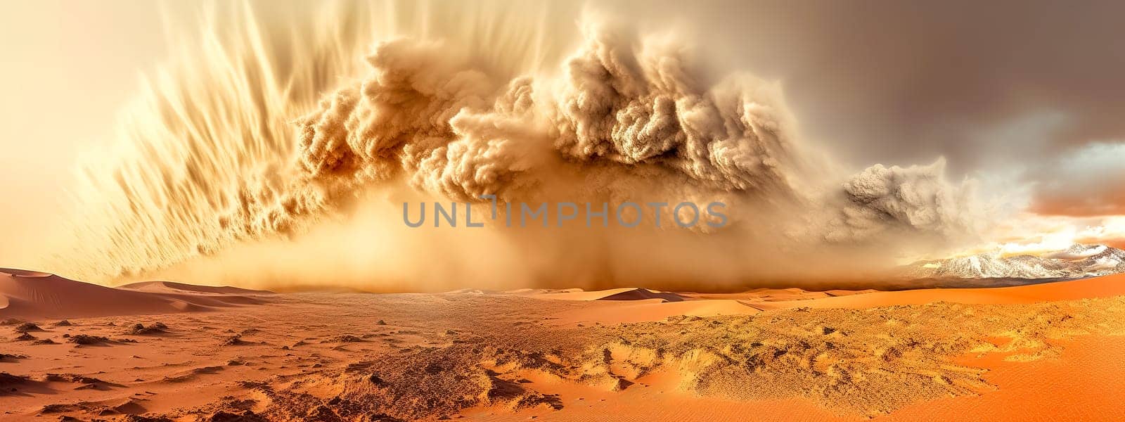 cloud of sandstorm in the desert, strong wind and sand, banner made with Generative AI by Edophoto