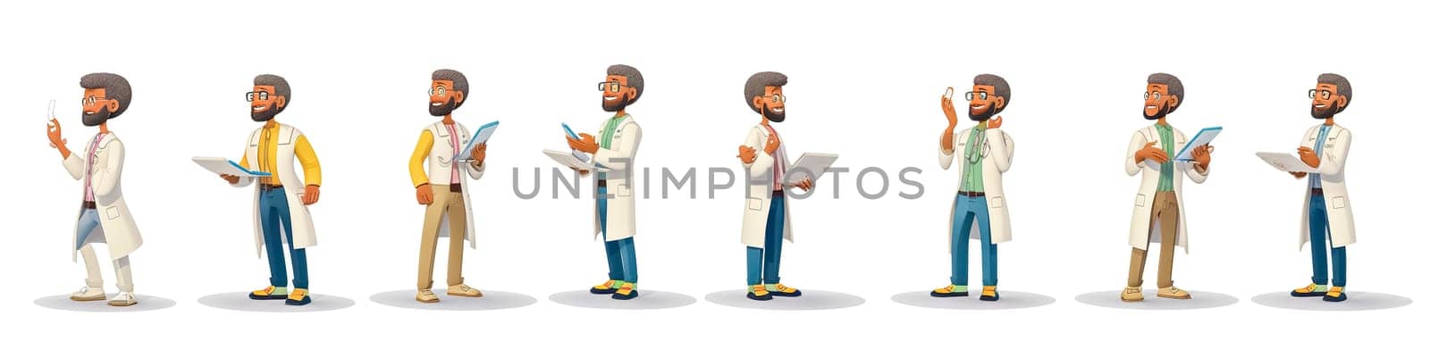 Set of isolated African American doctors portrait on white background, banner made with Generative AI. High quality illustration