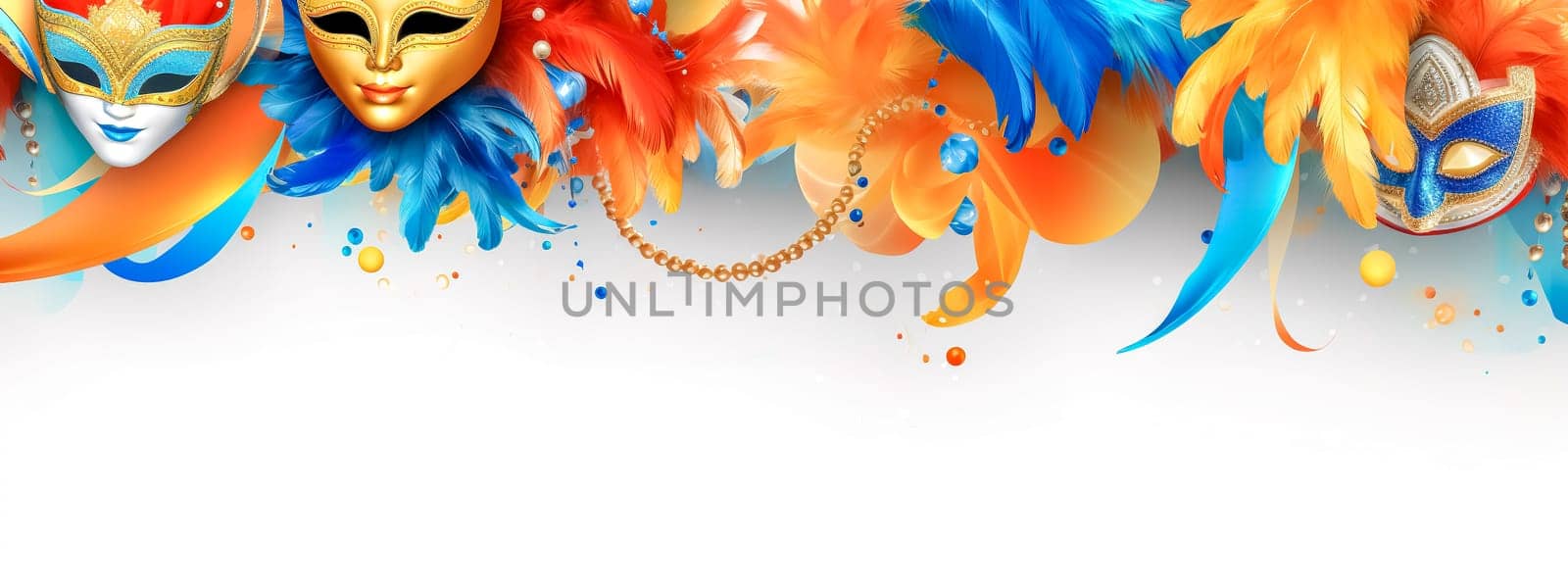 carnival, colorful masks and decorations for the celebration, banner made with Generative AI. High quality illustration
