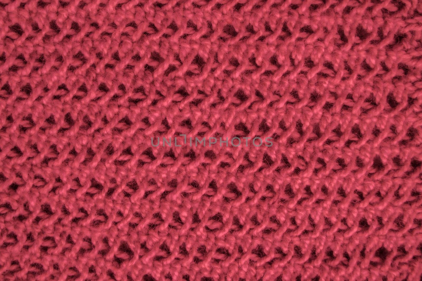 Knitted Fabric. Organic Woven Pattern. Closeup Handmade Holiday Background. Weave Knitted Wool. Red Detail Thread. Scandinavian Warm Canvas. Cotton Yarn Cashmere. Macro Abstract Wool.