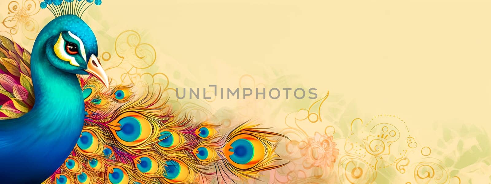 colorful peacock bird, banner made with Generative AI. High quality illustration