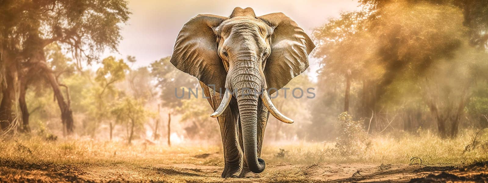 elephant in safari, banner made with Generative AI by Edophoto