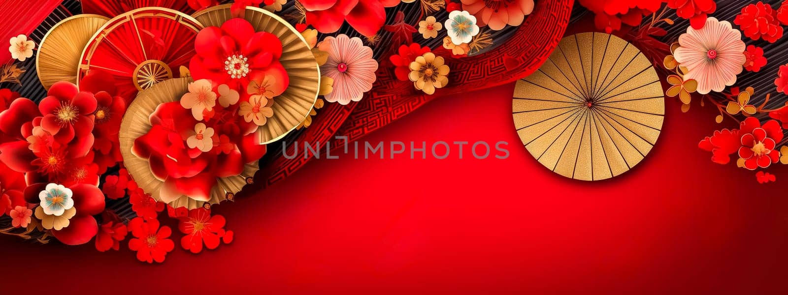 Chinese New Year, abstract red banner with copy space made with Generative AI. High quality illustration