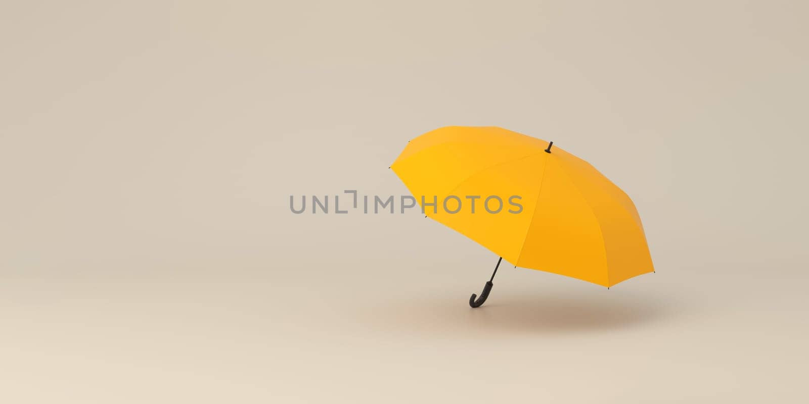 Opened yellow umbrella on studio background.Concept of security. 3D rendering.