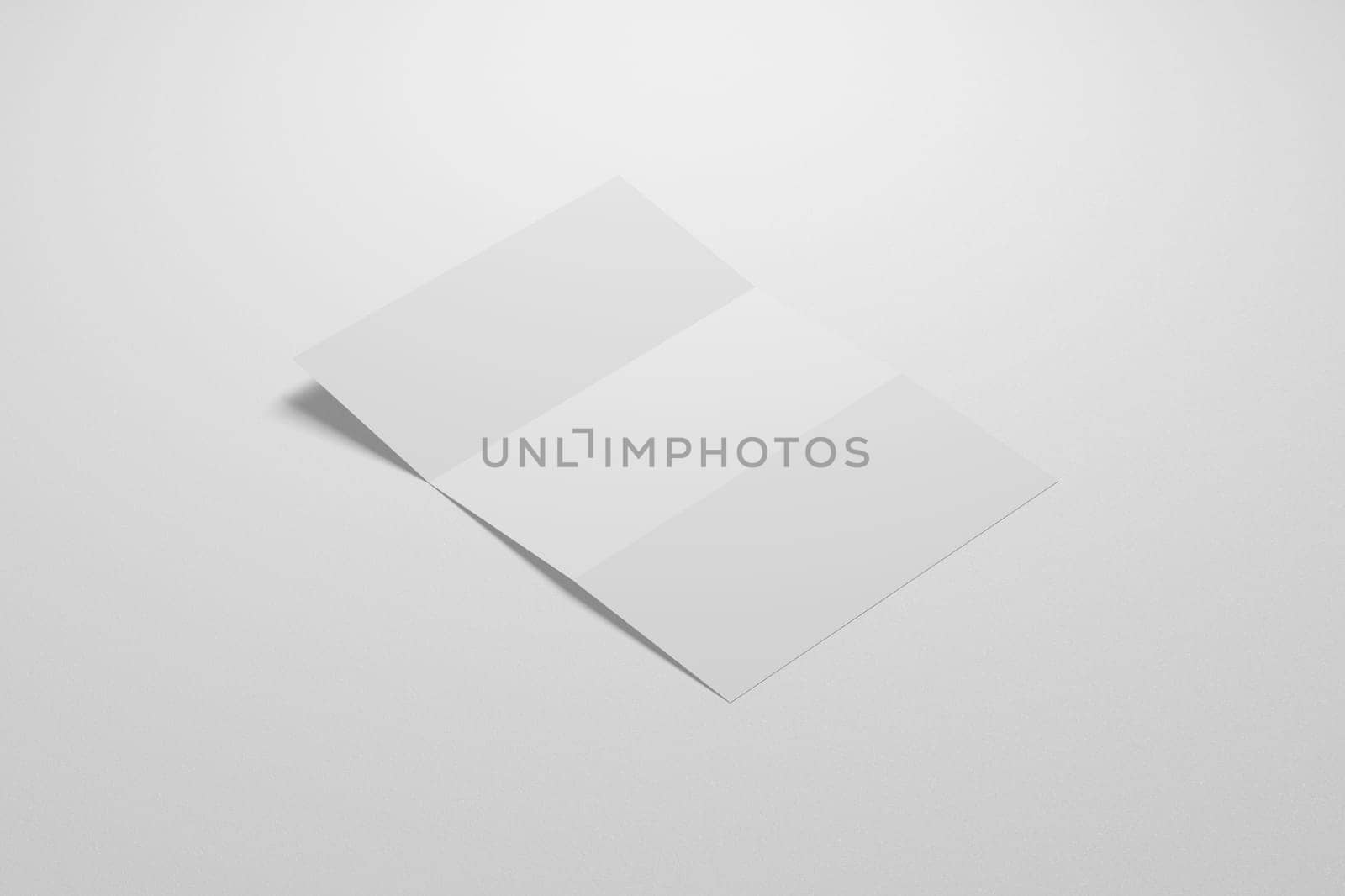 Blank Trifold Paper Leaflet, paper sheet Mockup, A4 page mock up. Template for your design. 3d rendering.