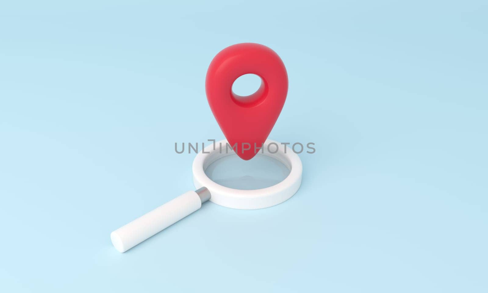 3D Location on Magnifying Glass with pointer sign. by ImagesRouges