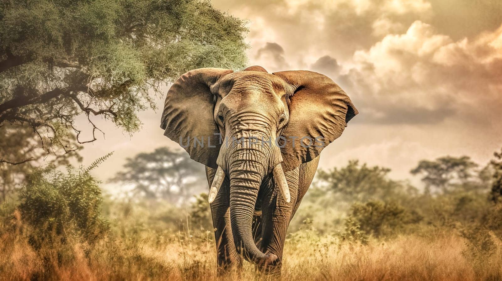 elephant in africa savannah, made with Generative AI. High quality illustration