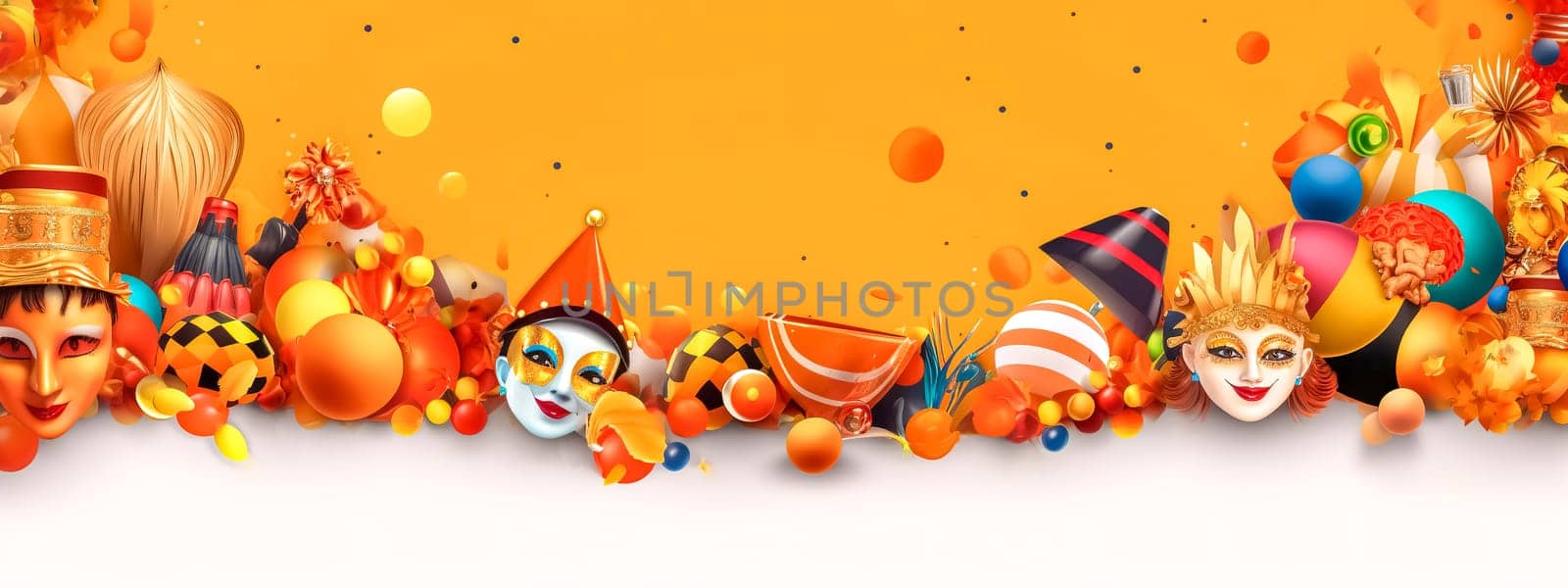carnival, colorful masks and decorations for the celebration, banner made with Generative AI. High quality illustration