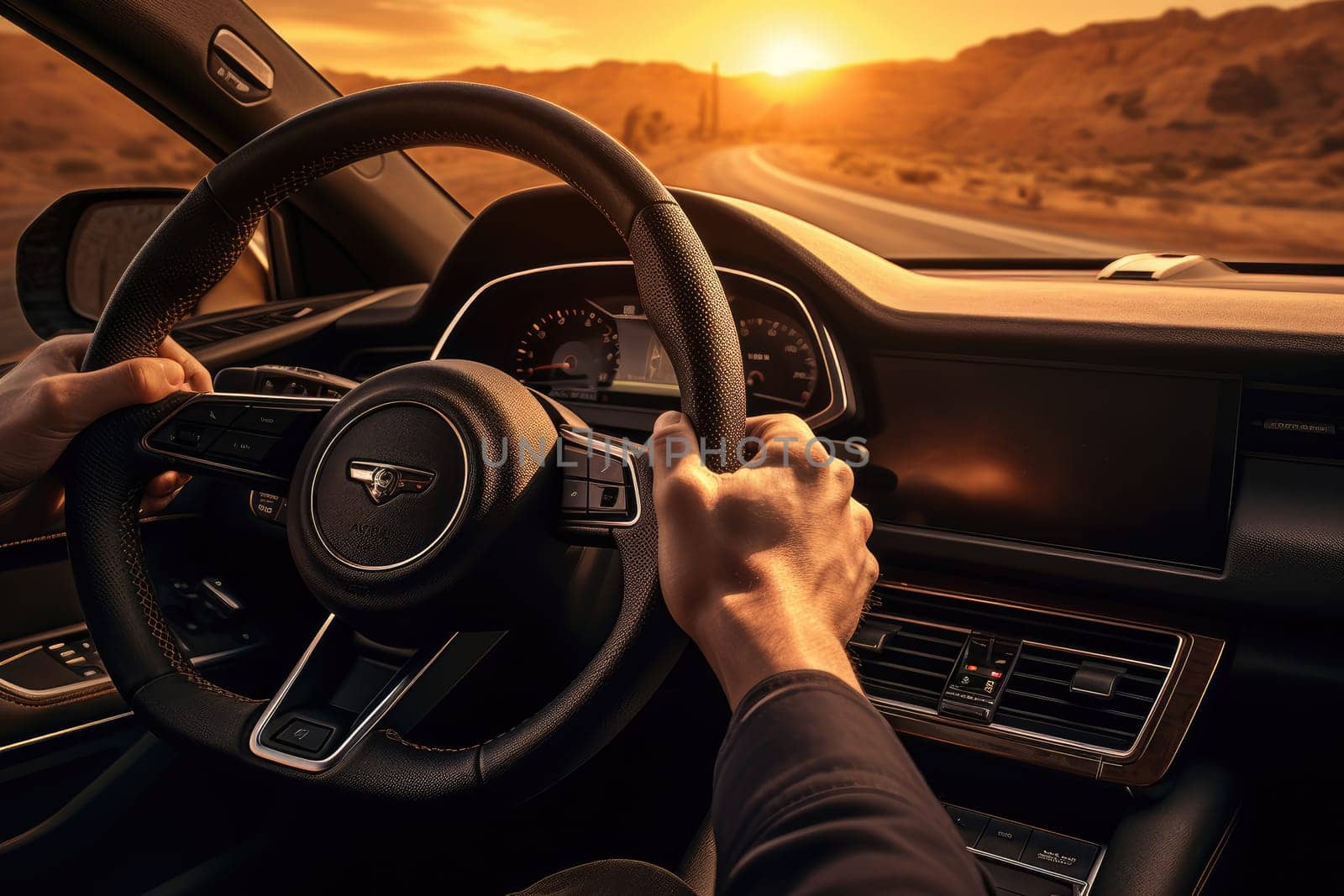 Man driving a car using navigator, AI Generative by Desperada