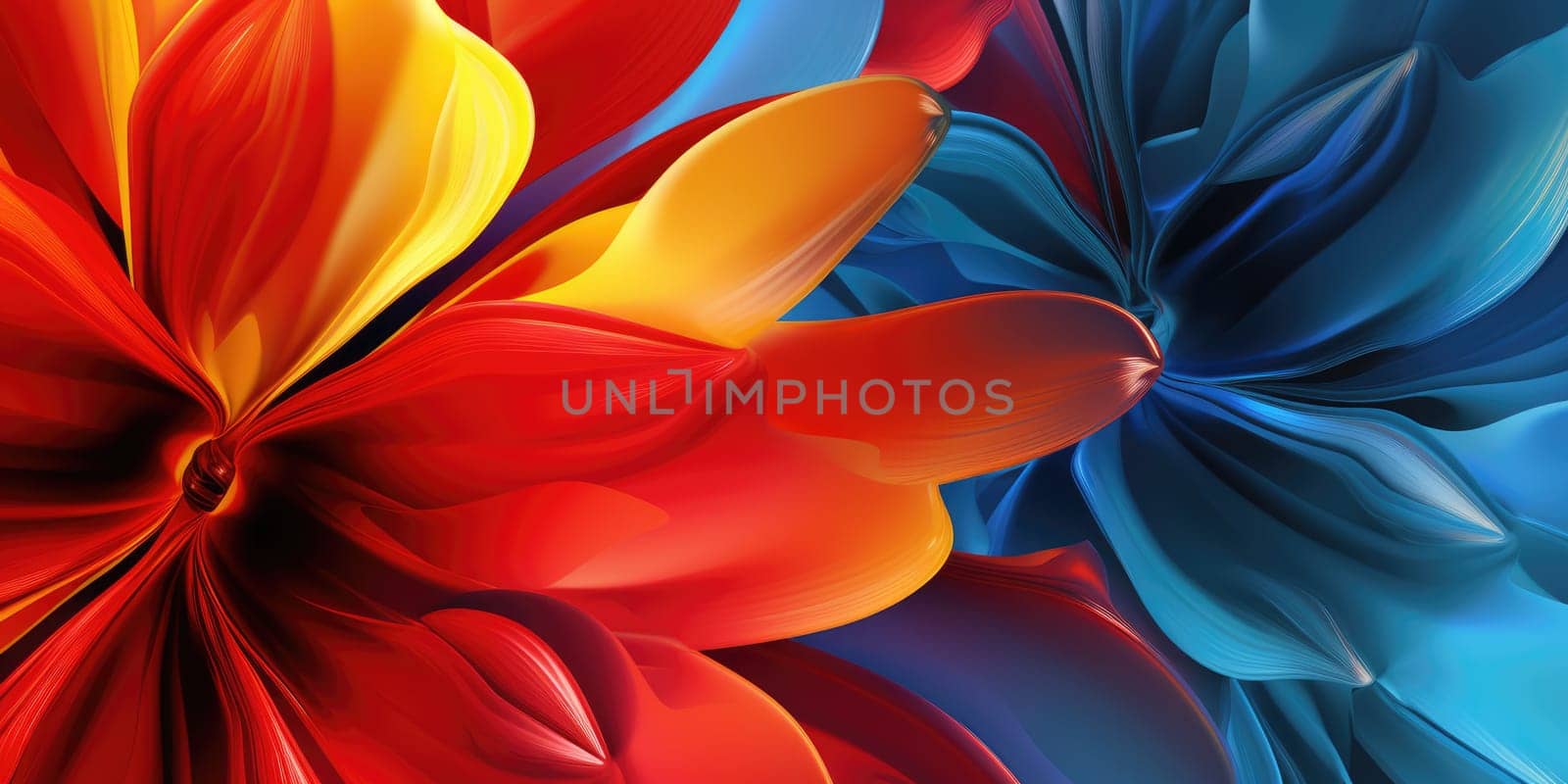 beautiful abstract red yellow blue glossy metallic floral design background. generative ai AIG32 by biancoblue