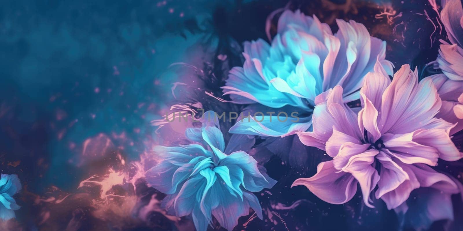 beautiful abstract turquoise purple beige night photo floral design background banner. generative ai AIG32 by biancoblue