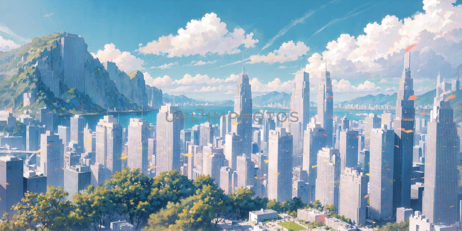 anime background, hong kong, landscape, cityscape, generative ai by rachellaiyl