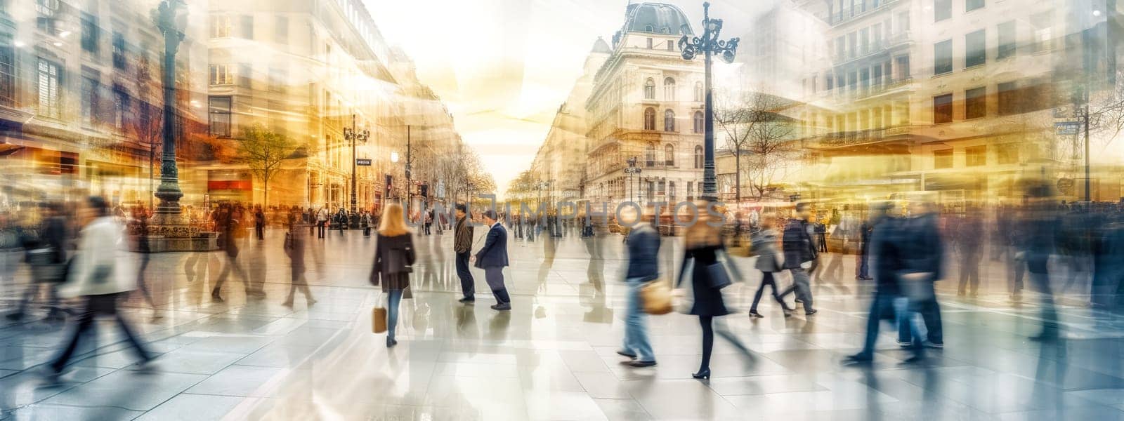 fast business lifestyle concept, people in a hurry, blurred motion, banner made with Generative AI by Edophoto