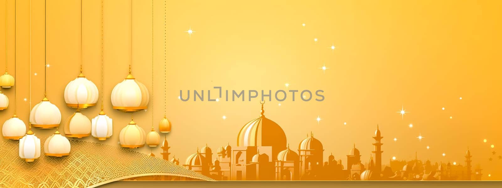 Eid al Adha mubarak festival, banner with copy space made with Generative AI. High quality illustration