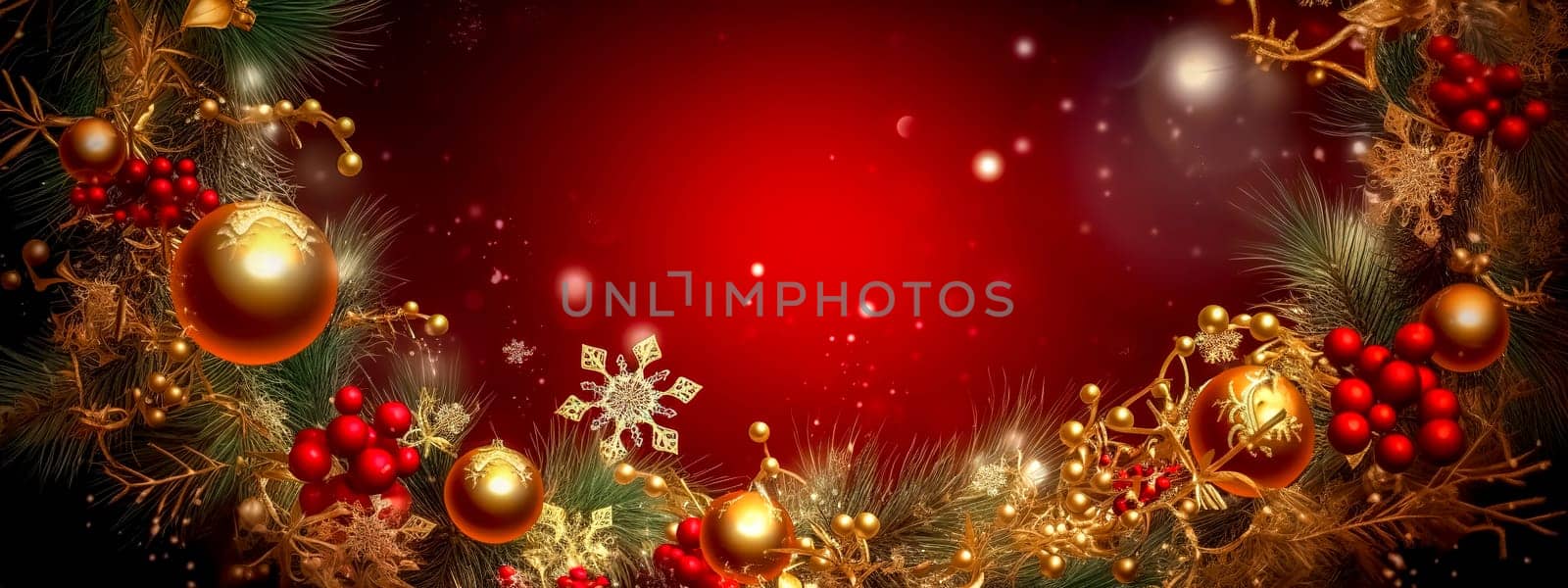 Christmas holiday decorations, banner with copy space made with Generative AI. High quality illustration