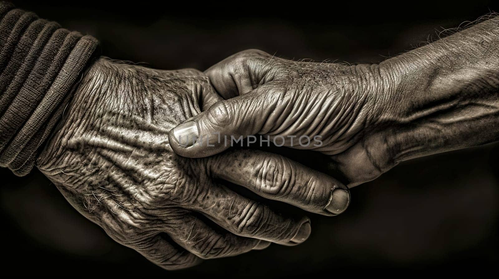 handshake for support, greeting and making an agreement, the hand of the old man, made with Generative AI. High quality illustration
