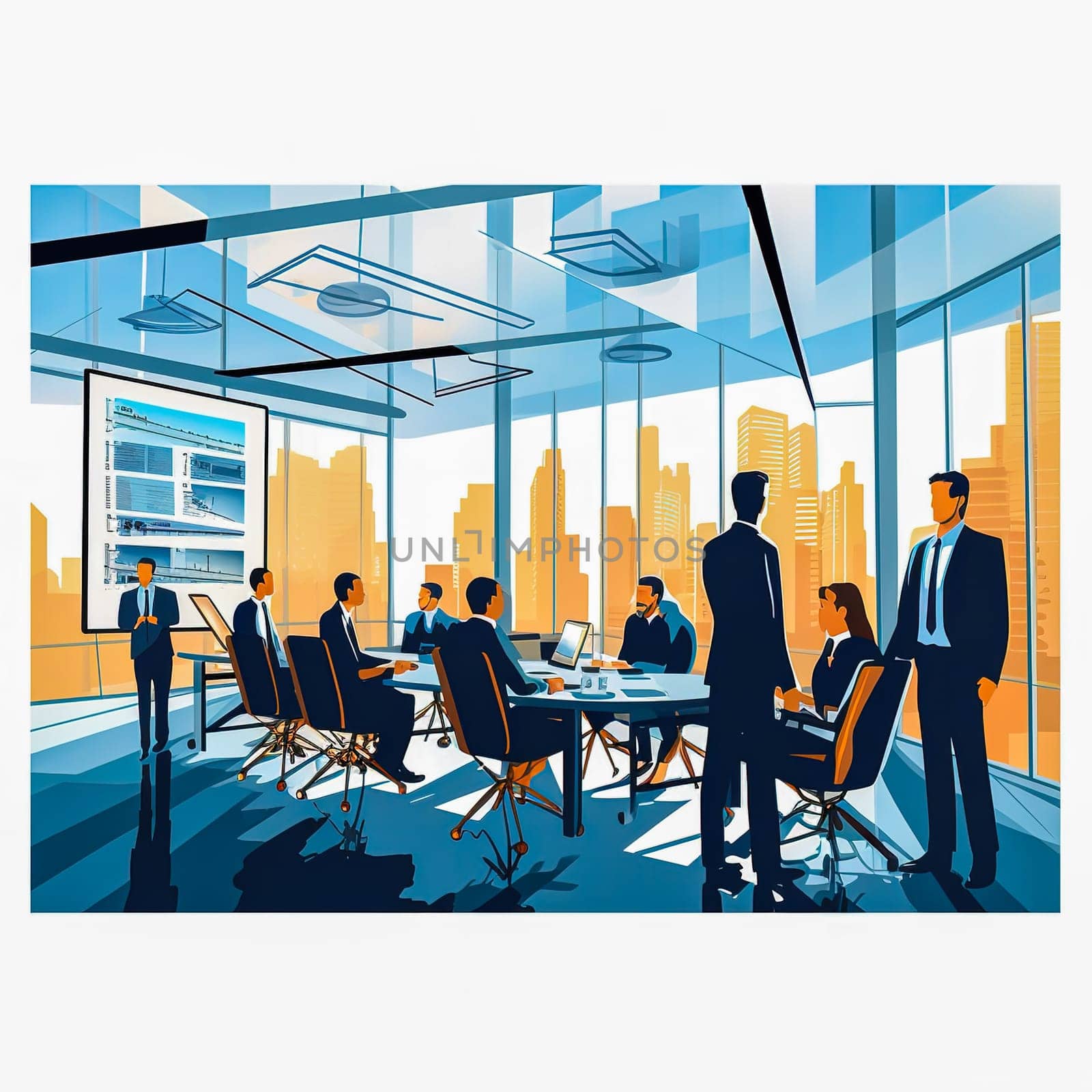 Meeting of businessmen at the board of directors. Generative AI. High quality illustration