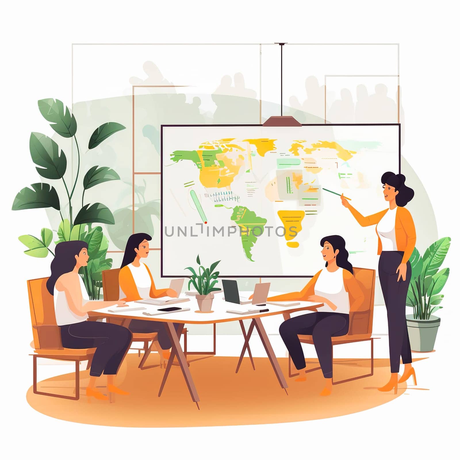 Business woman holding a meeting with colleagues. Generative AI. High quality illustration