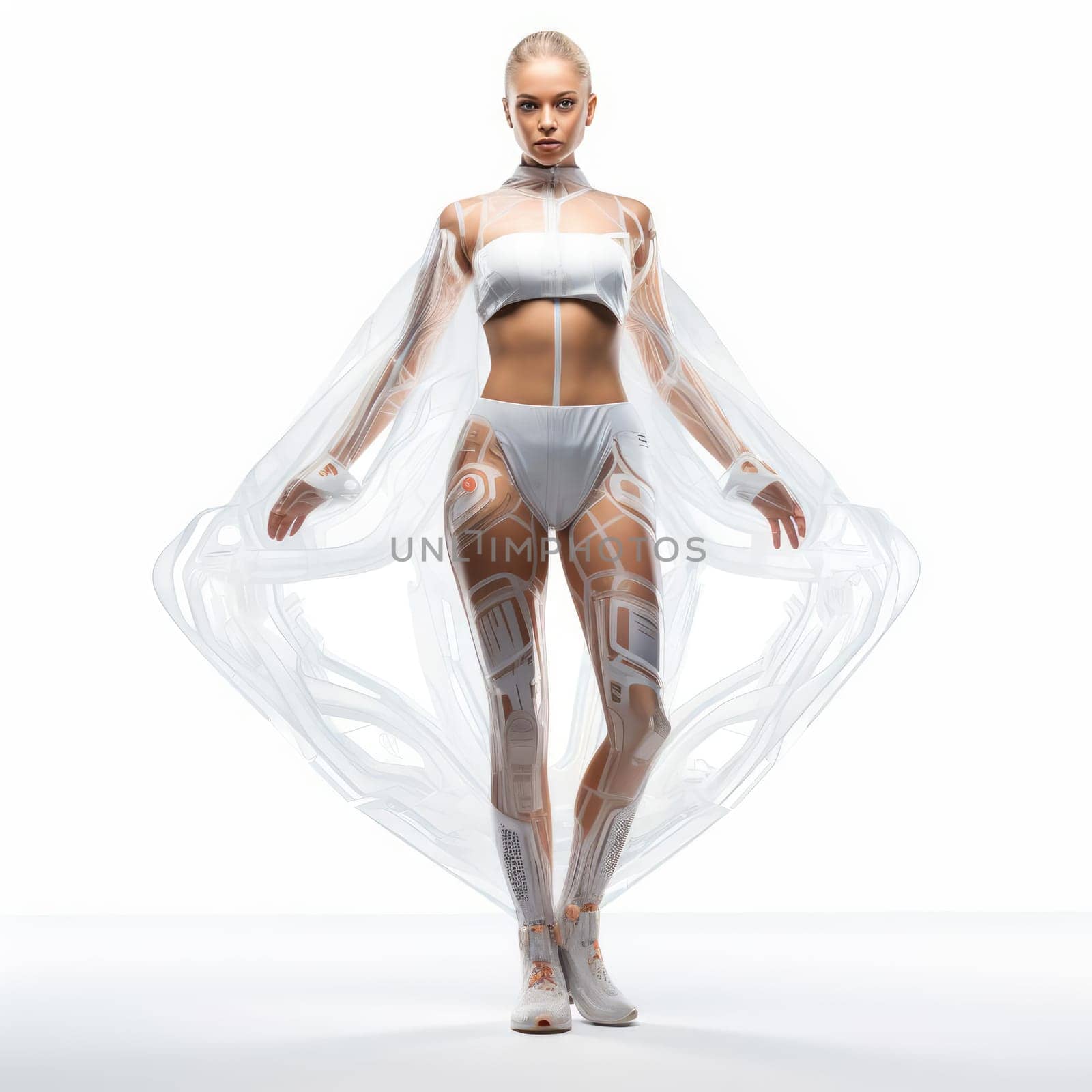 Woman in clothes of the future on a white background by cherezoff