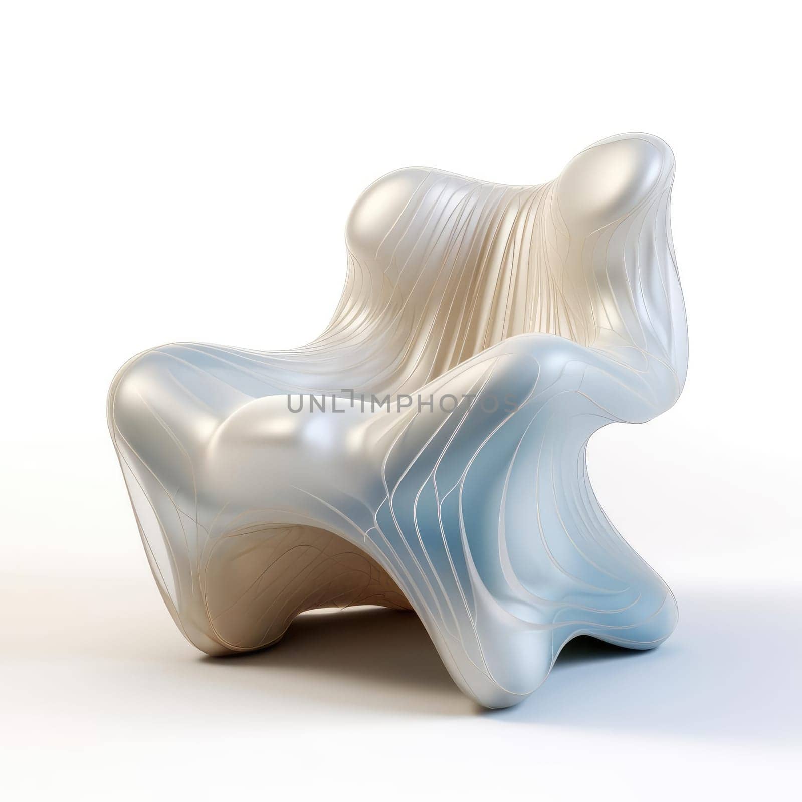 The armchair of the future, soft shapes and shine. On a white background