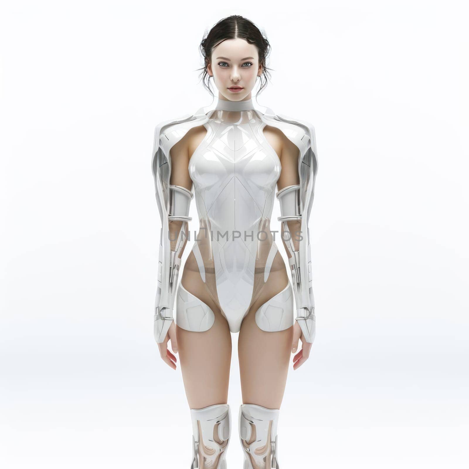 Woman in clothes of the future on a white background by cherezoff