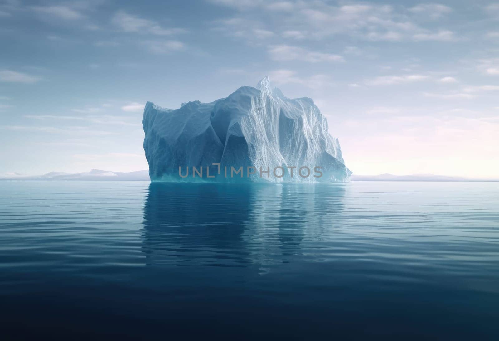A large iceberg in the sea. Dramatic scene