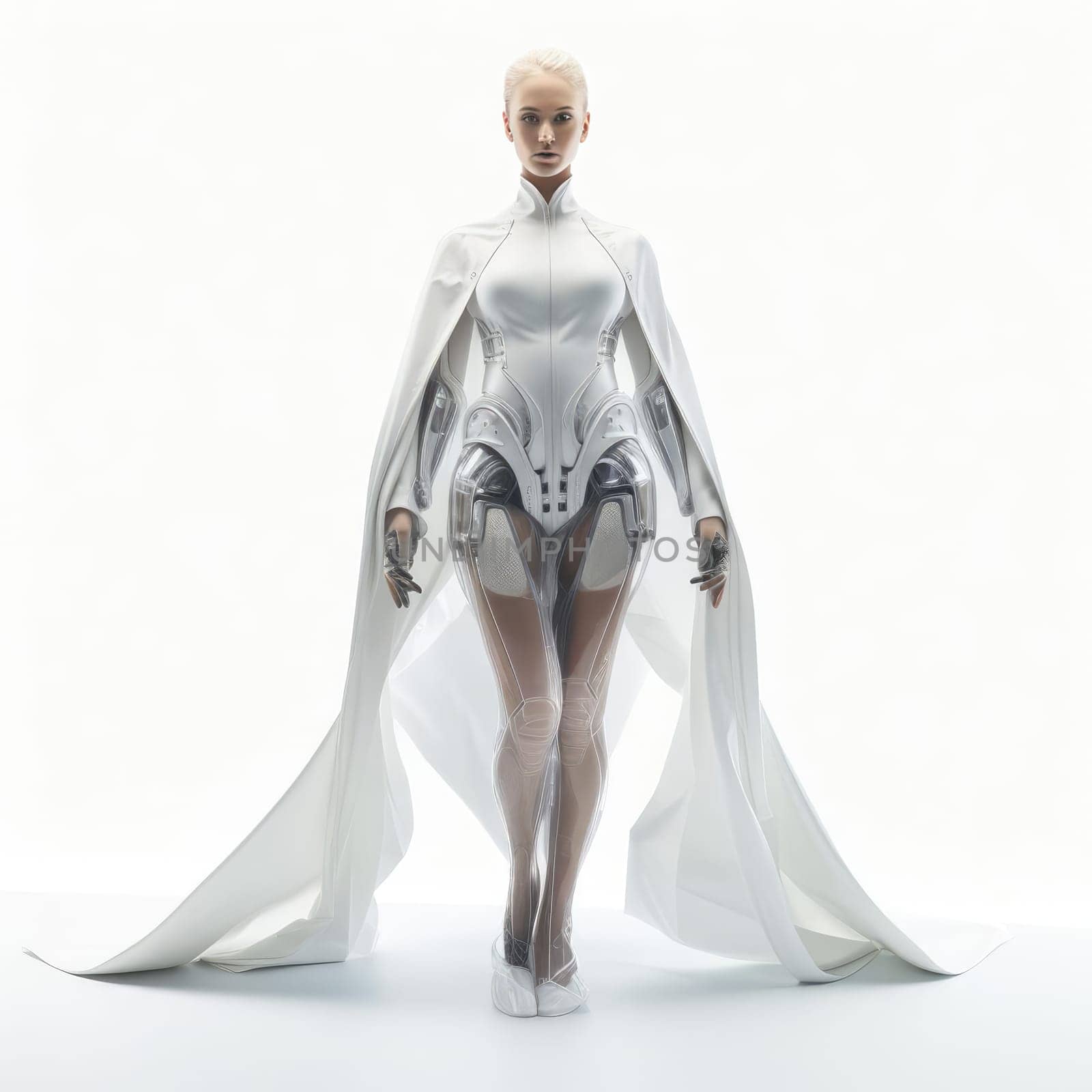 Woman in clothes of the future on a white background by cherezoff