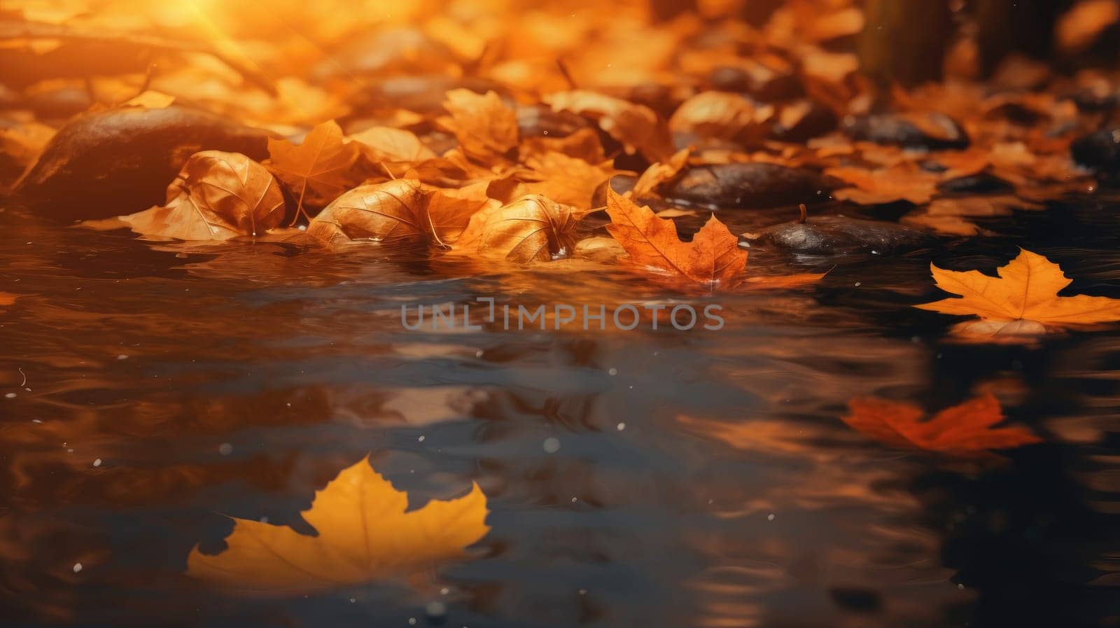 Autumn yellow leaves on the ground by cherezoff