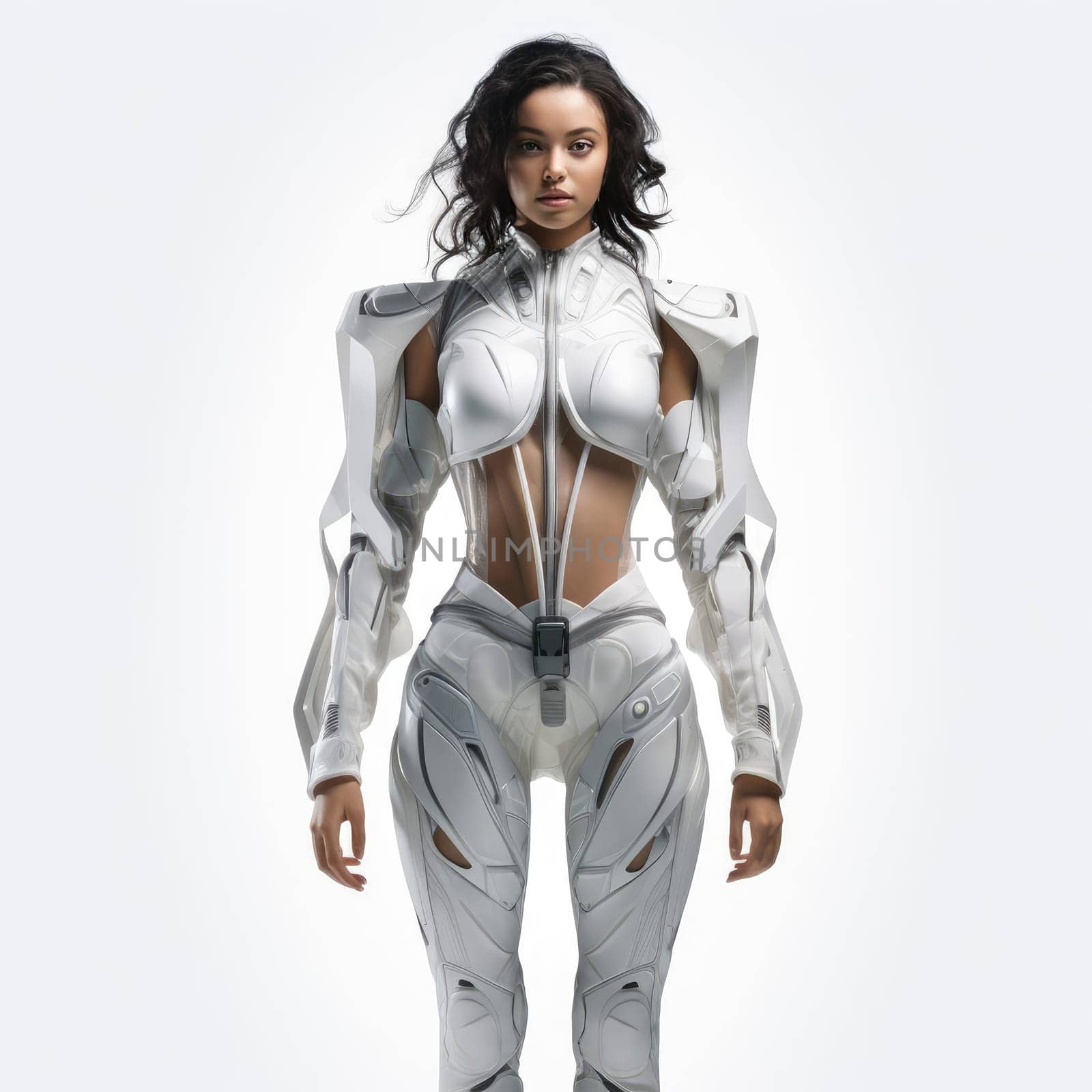 Woman in clothes of the future on a white background by cherezoff