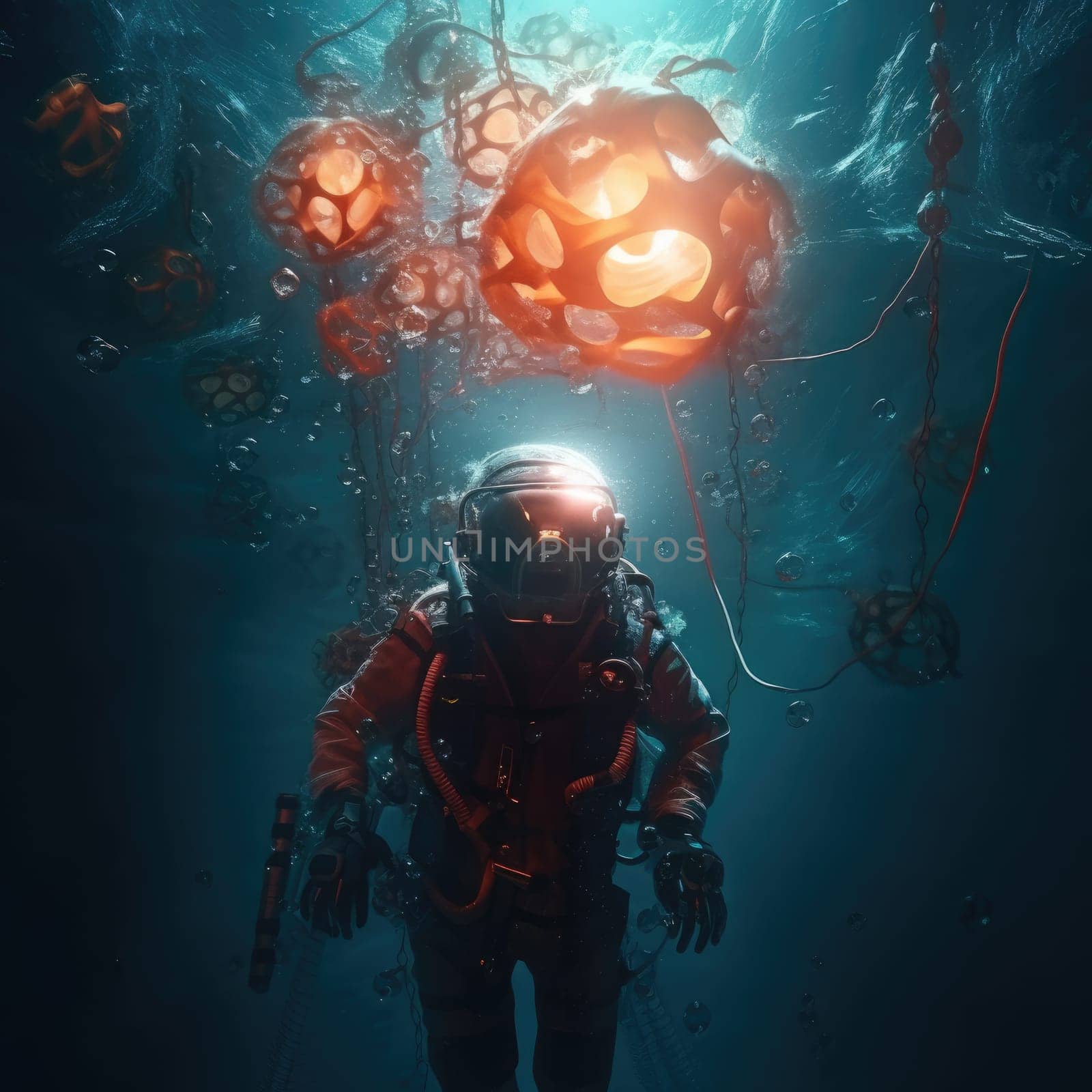 Man explores the depths of the ocean by cherezoff