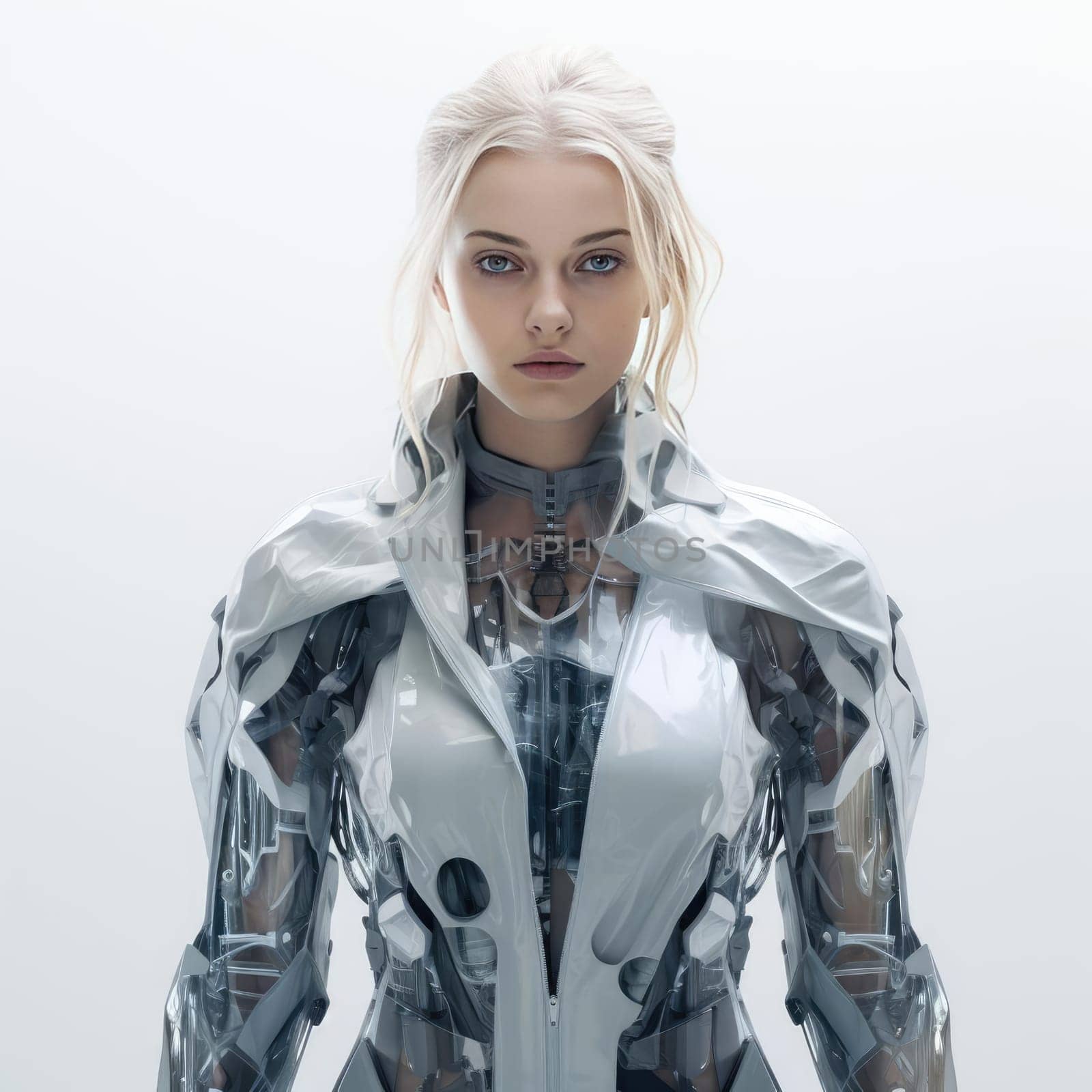 Woman in clothes of the future on a white background by cherezoff