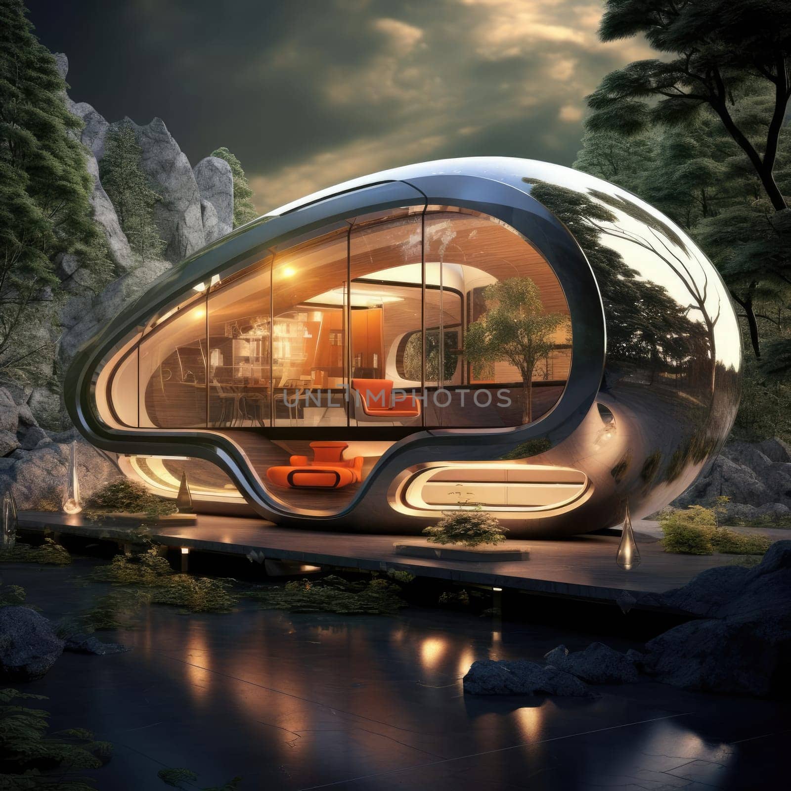 The cottage of the future, soft lines and high technology