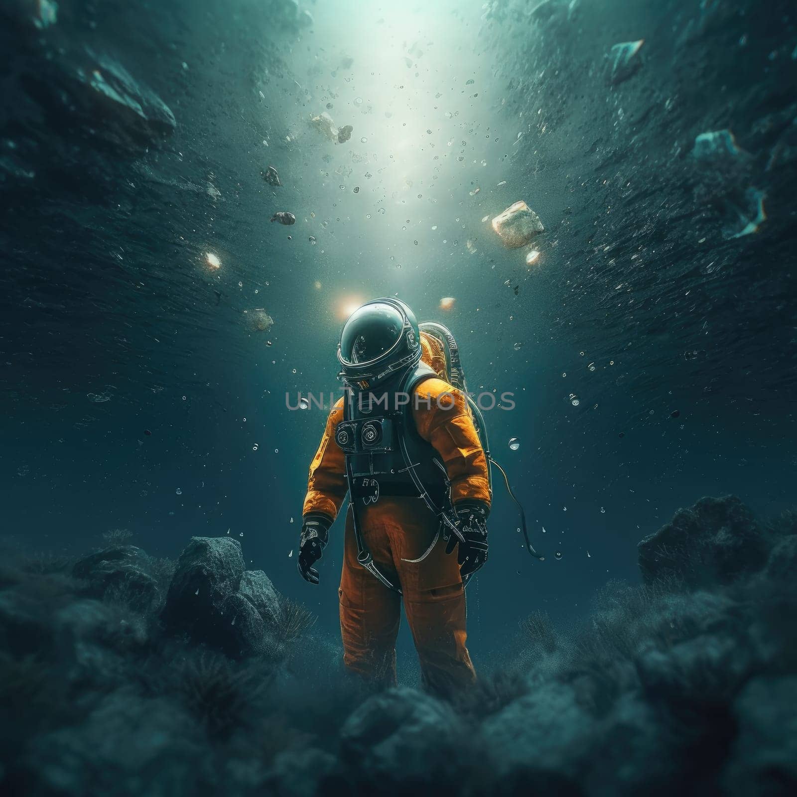 Man explores the depths of the ocean by cherezoff