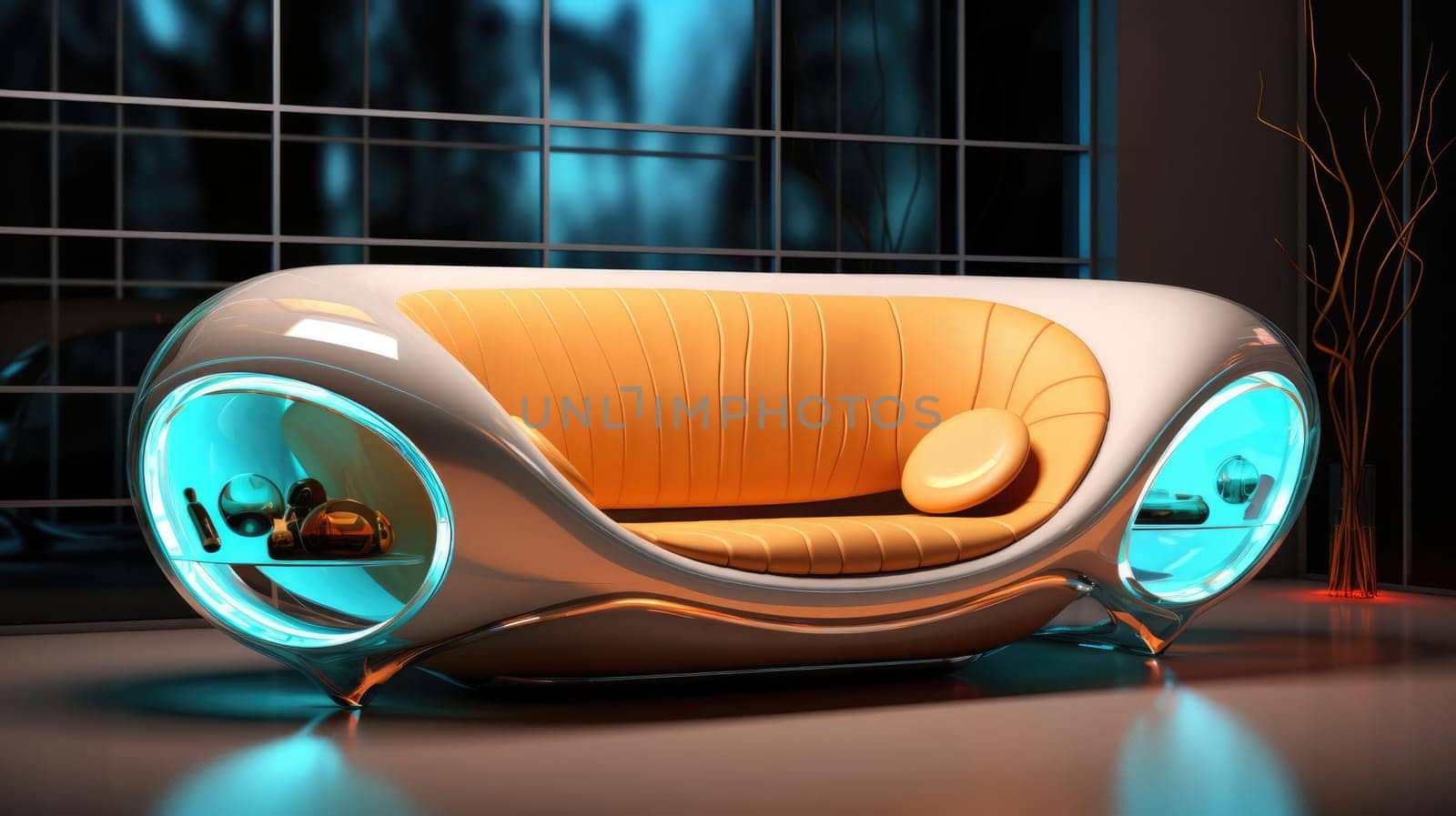 The sofa of the future in the interior, soft lines