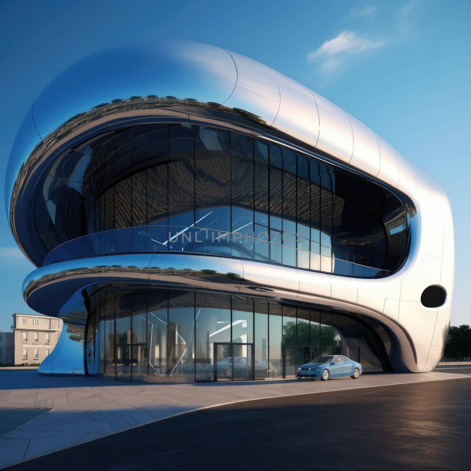 The exterior of the building of the future. Glass facade by cherezoff