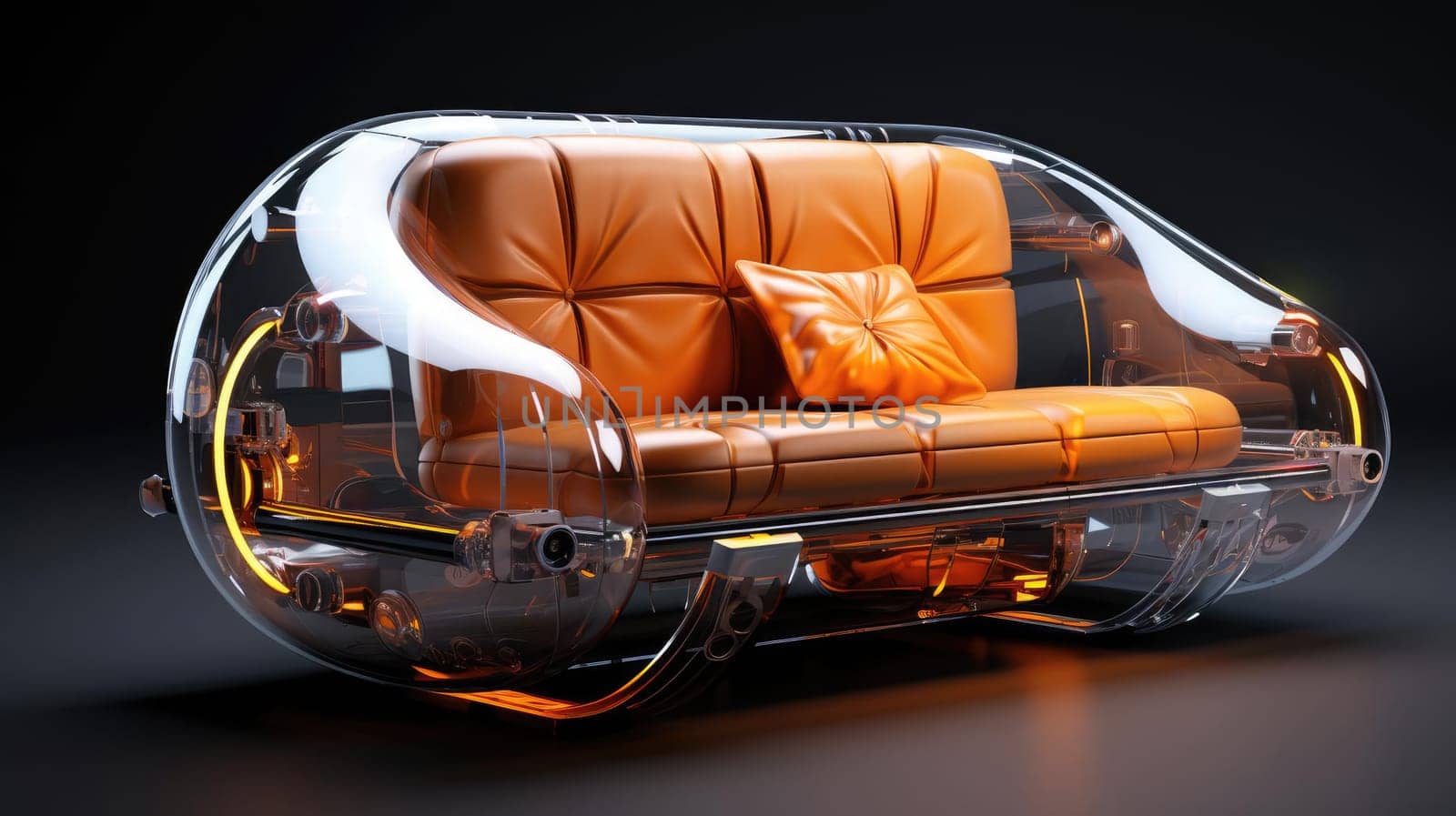 The sofa of the future in the interior, soft lines