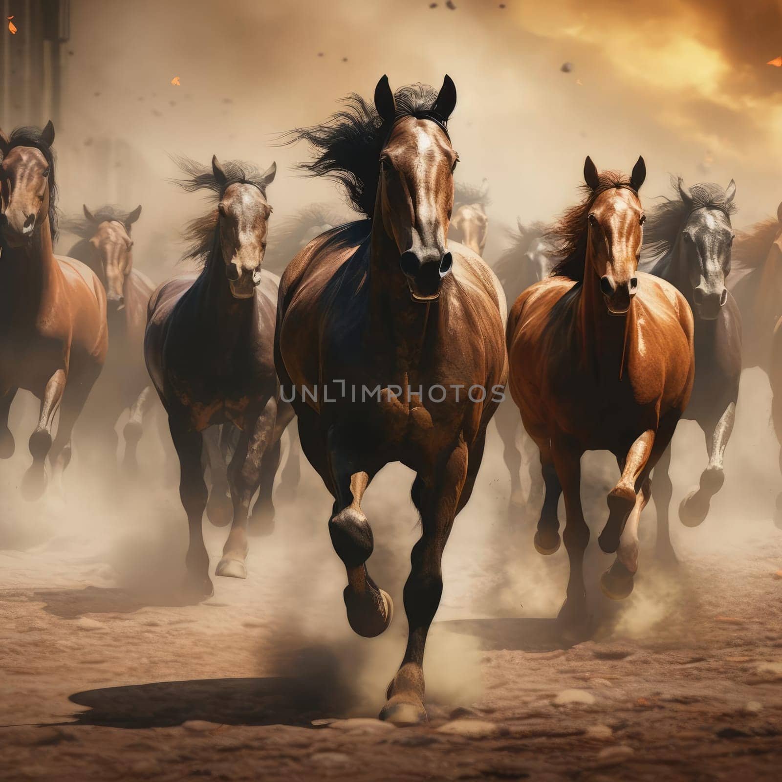 A herd of galloping horses by cherezoff