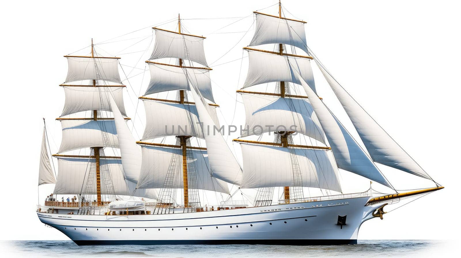 White sailboat photo realistic illustration - Generative AI. Sailboat, sail, ship, deck.