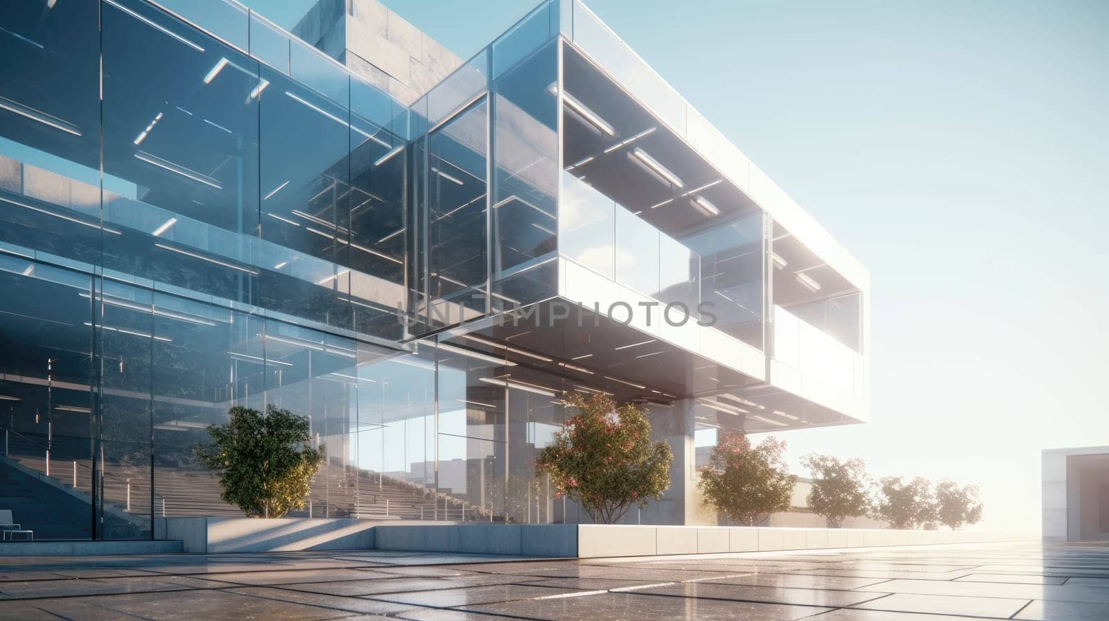 The exterior of the building of the future. Glass facade by cherezoff