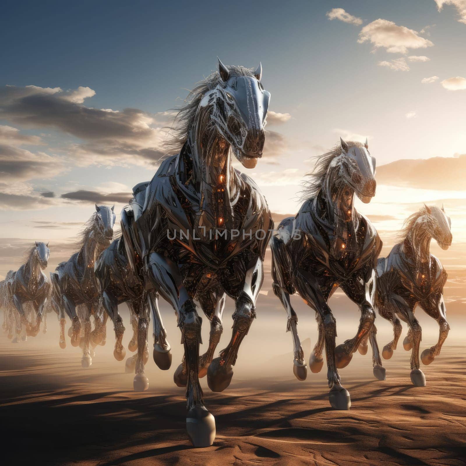 A herd of galloping horses of the future by cherezoff