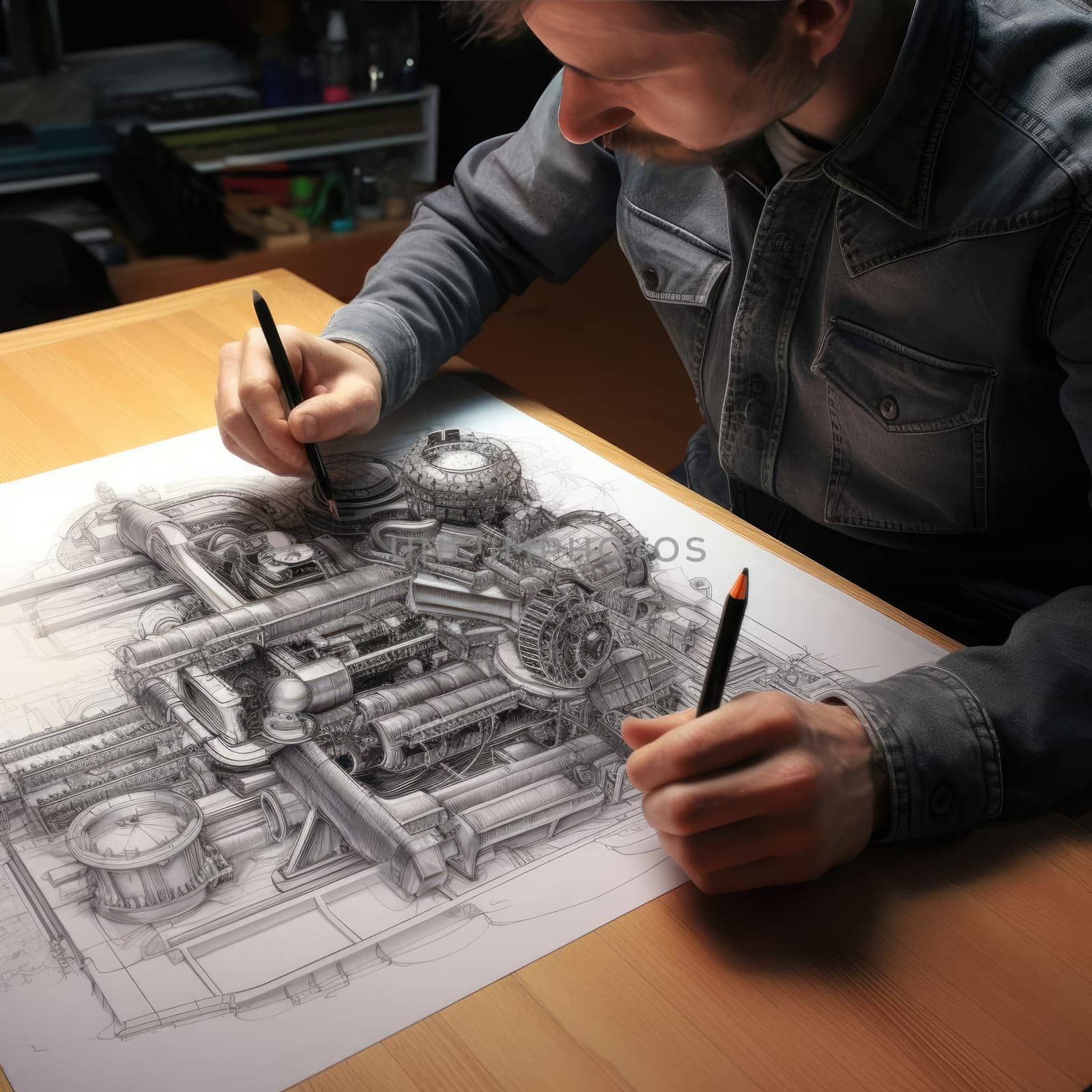 The engineer of the future draws a drawing by cherezoff