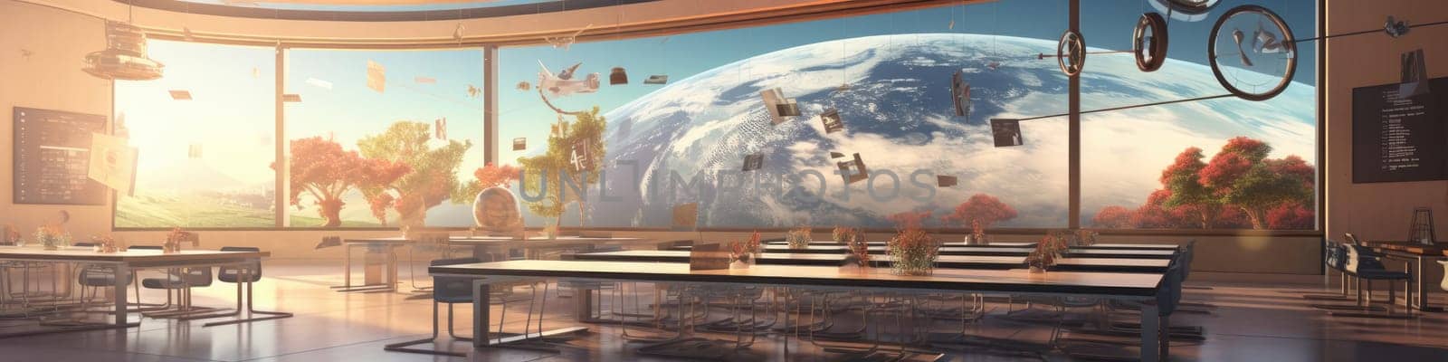 An empty large classroom of the future. The concept of education in the future