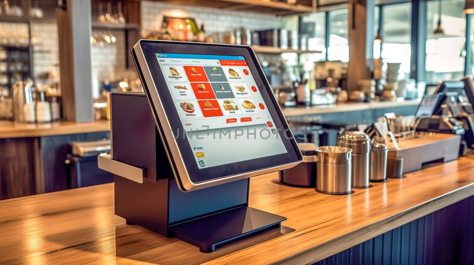 modern touch cash register terminal in catering facilities. bar and restaurant, payment system, made with Generative AI by Edophoto
