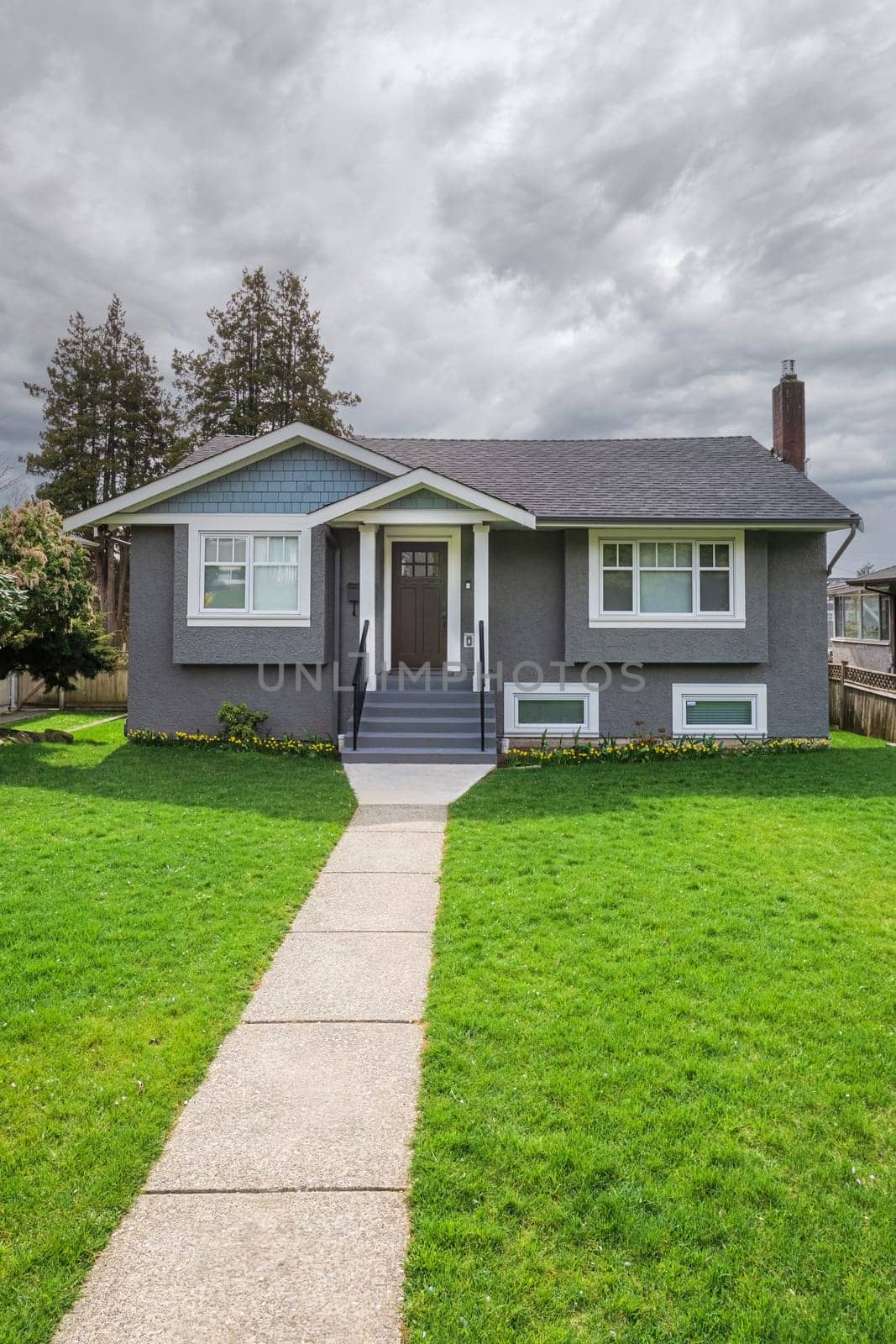 Average residential house in Canada on white sky background