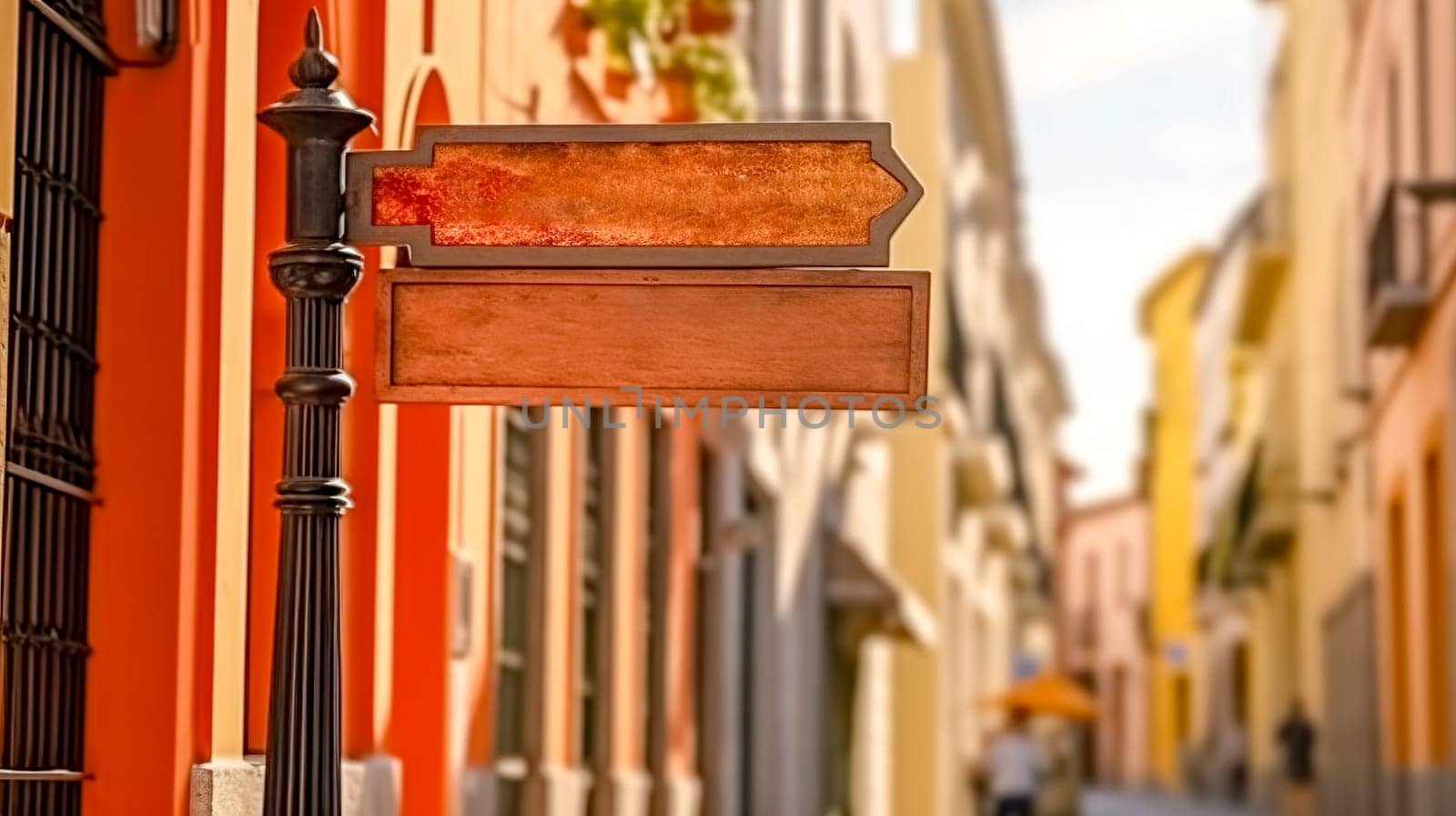 sign on the street of a latin South American city, made with Generative AI. High quality illustration