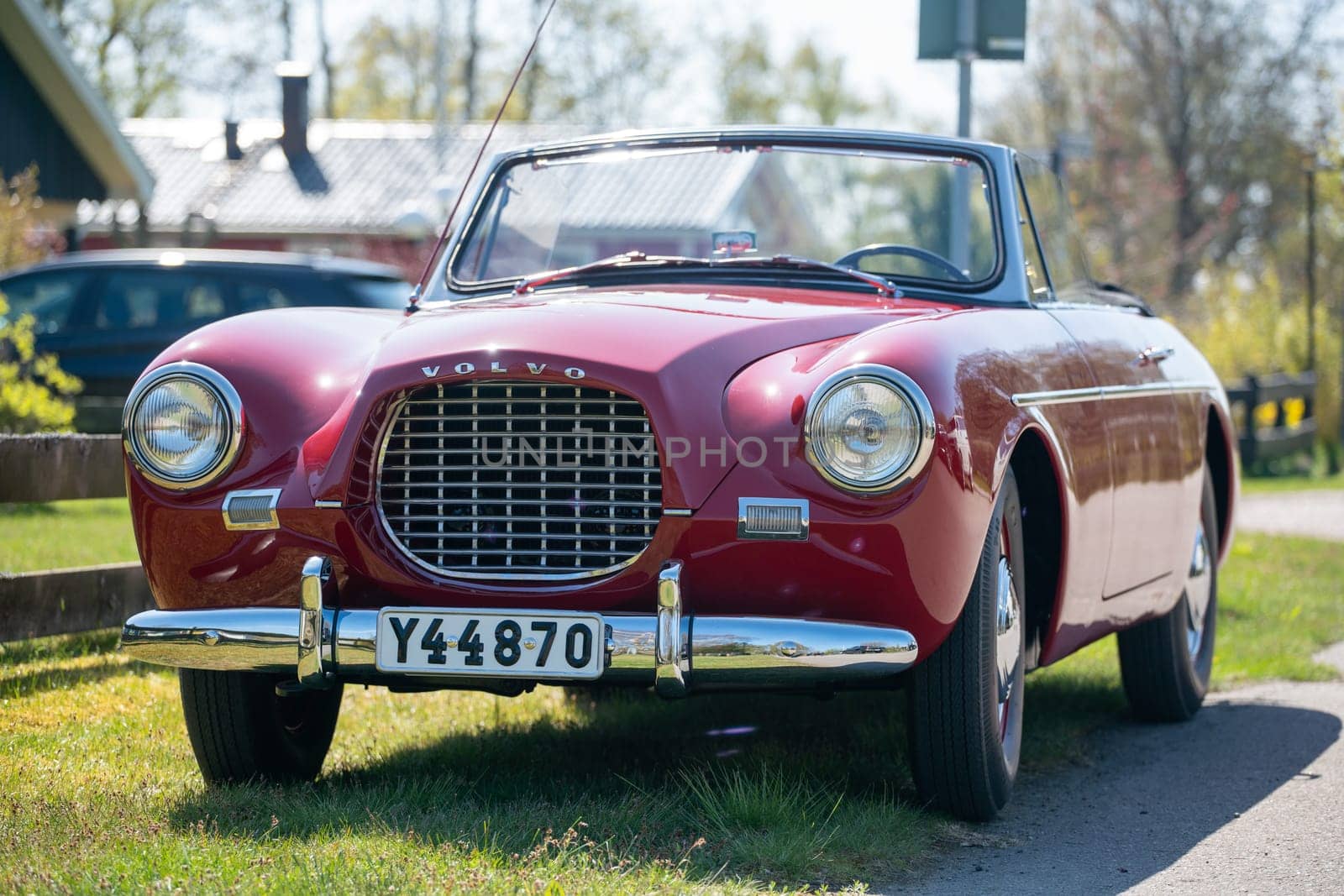 Gothenburg, Sweden - May 5, 2018. Volvo Sport (known as P1900) is a Swedish fiberglass-bodied roadster of which sixty-eight units were built. Parked on the grass, regular city roads