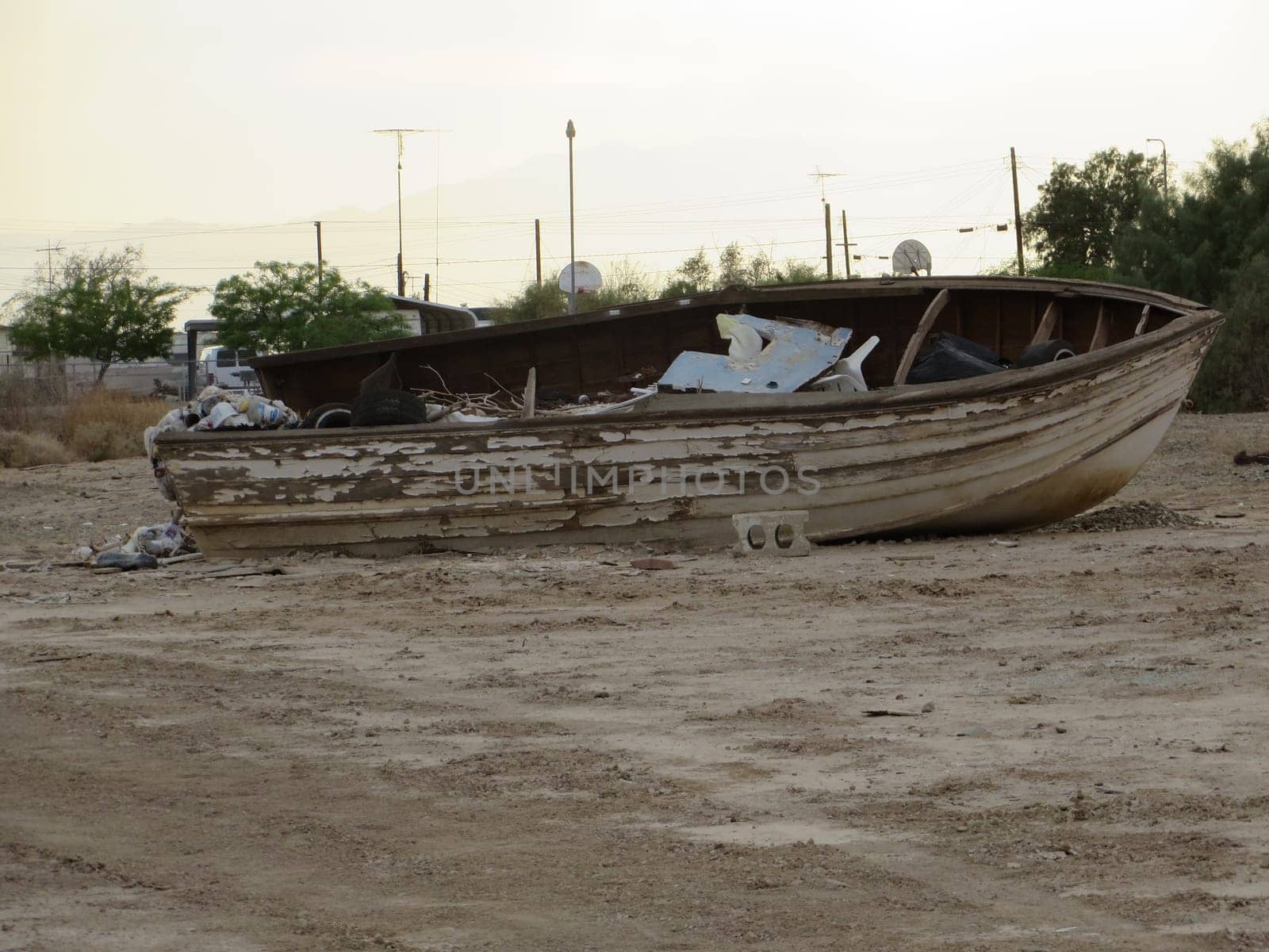 Abandoned Boat on Land in Bombay Beach, California by grumblytumbleweed