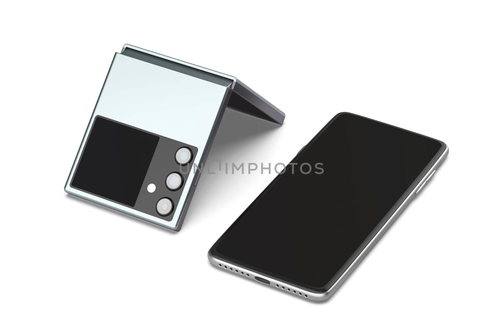 Two modern smartphones with different form factors on white background