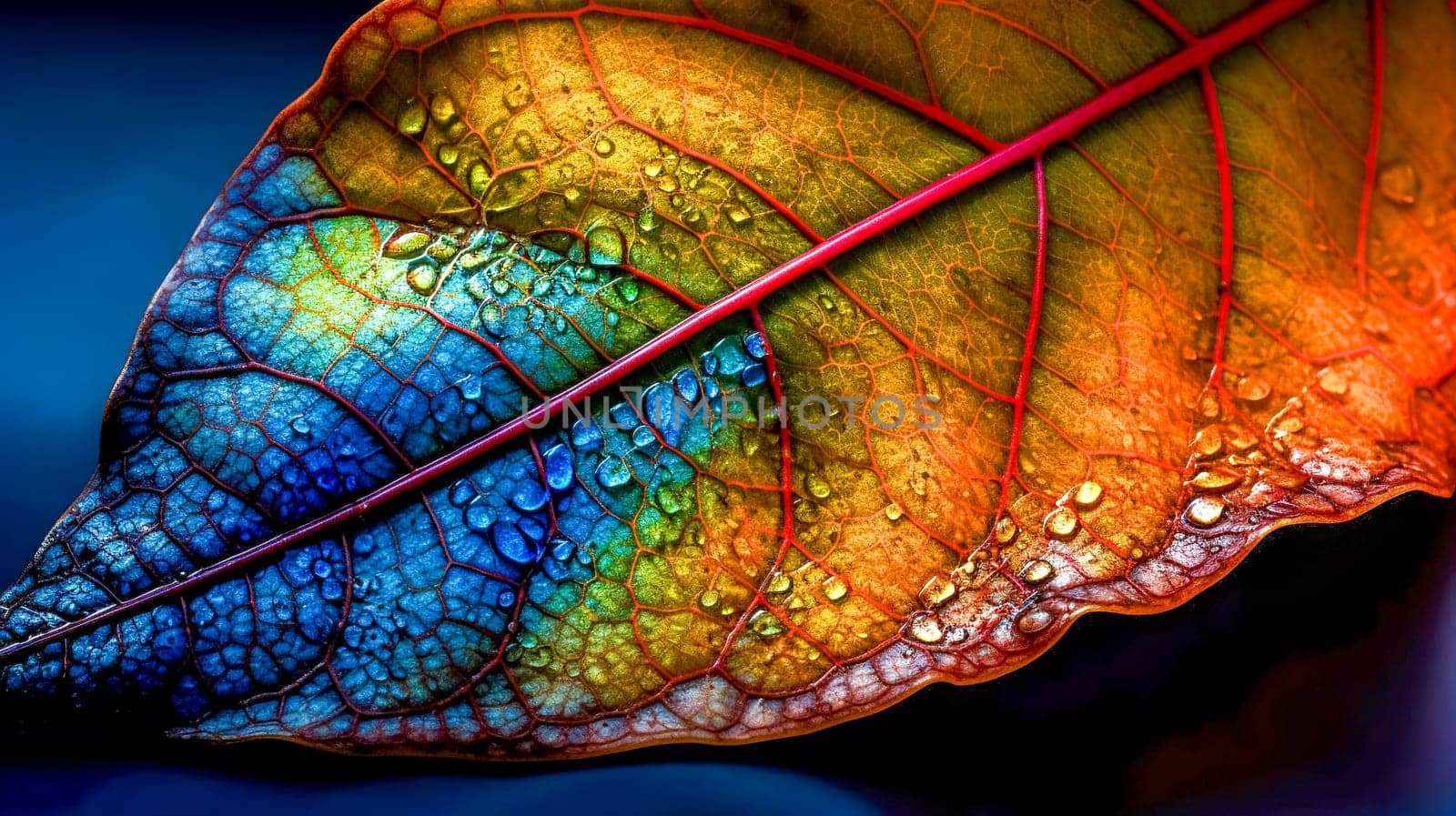 close-up of a colored leaf from an autumn tree, made with Generative AI. High quality illustration