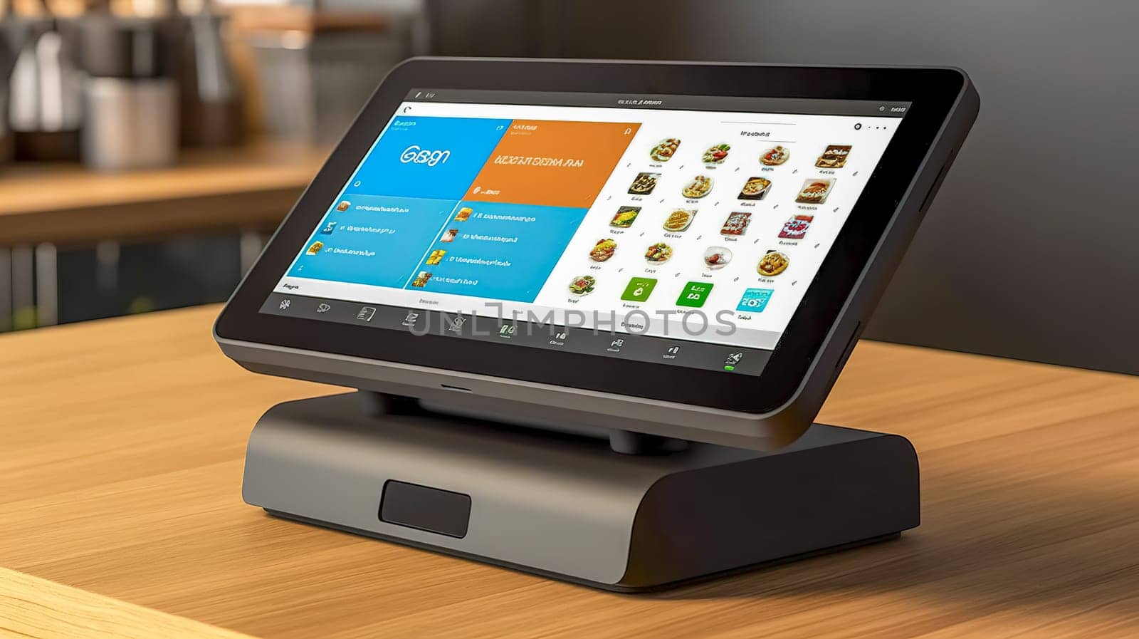 touch cash register and terminal for booking, registration and payments in restaurants, hotels and shops, made with Generative AI. High quality illustration